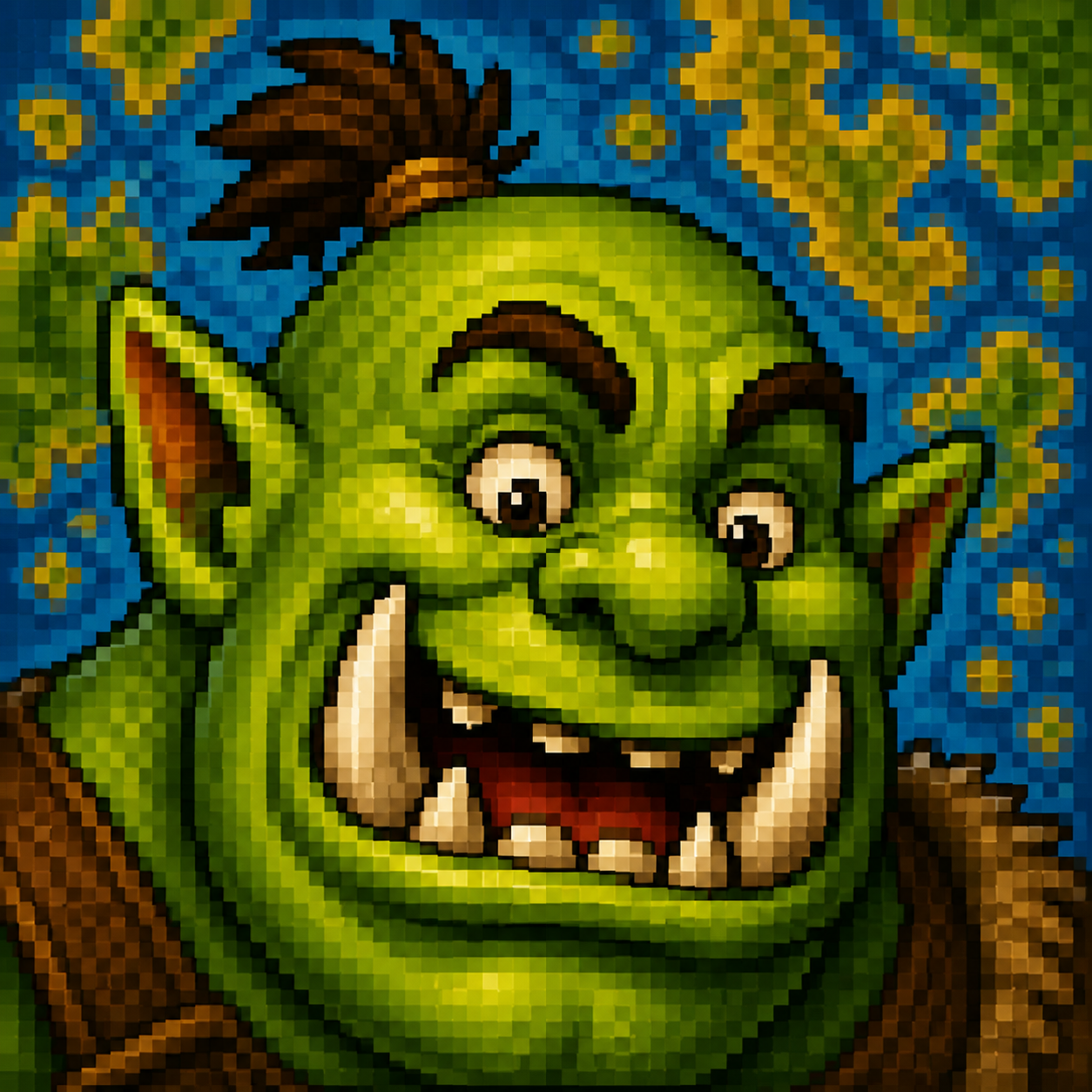 Pixel-art ogre face